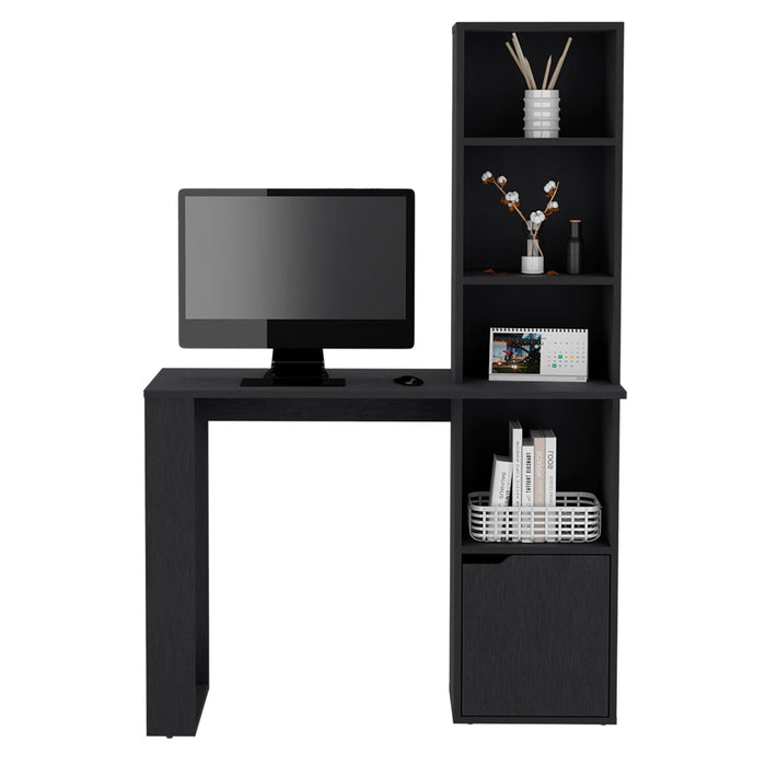 Writing Desk With Bookcase And Cabinet - Black