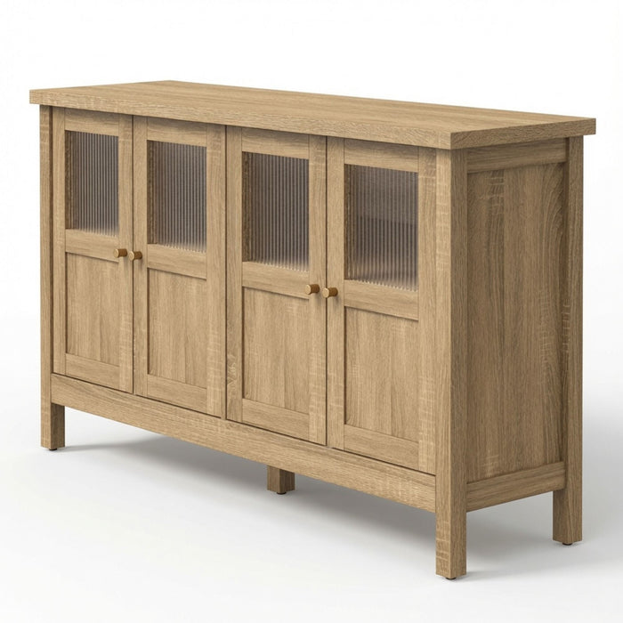Buffet Cabinet With 4 Doors, Adjustable Shelves Handles - Natural