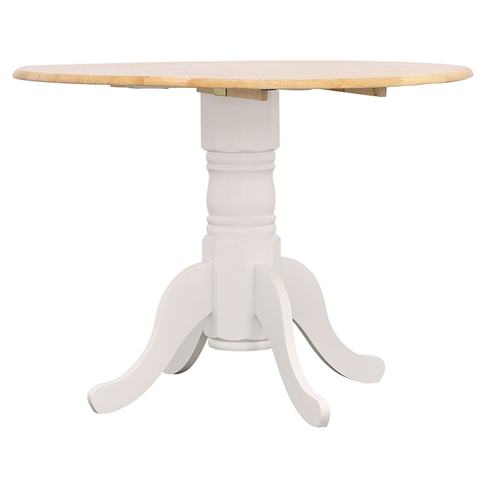 Round Dining Table With Drop Leaf Pedestal Base, Expandable Top - Natural