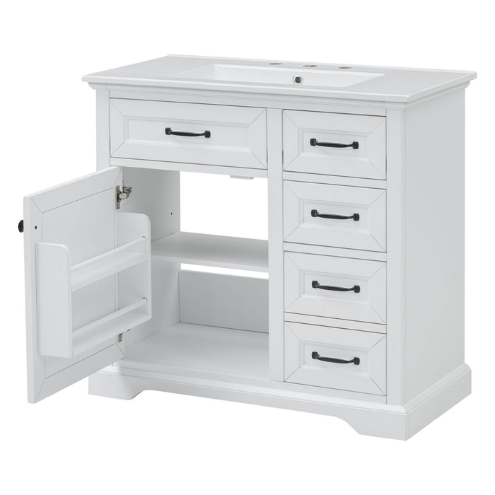 36" Bathroom Vanity With Sink, 2 Tip Out Drawers, Soft Close Hinges
