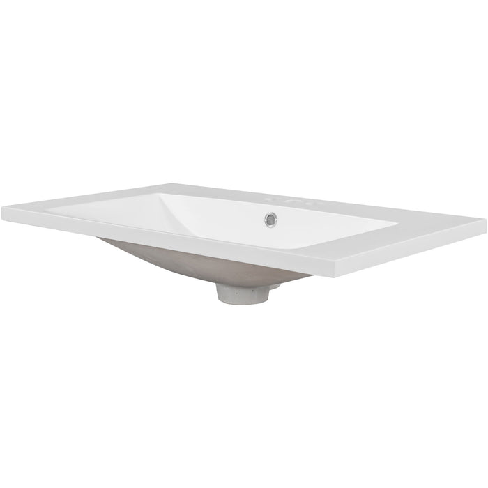 30" Single Bathroom Vanity Top With Undermount Basin, Rectangular Shape, 3 Faucet Holes - White
