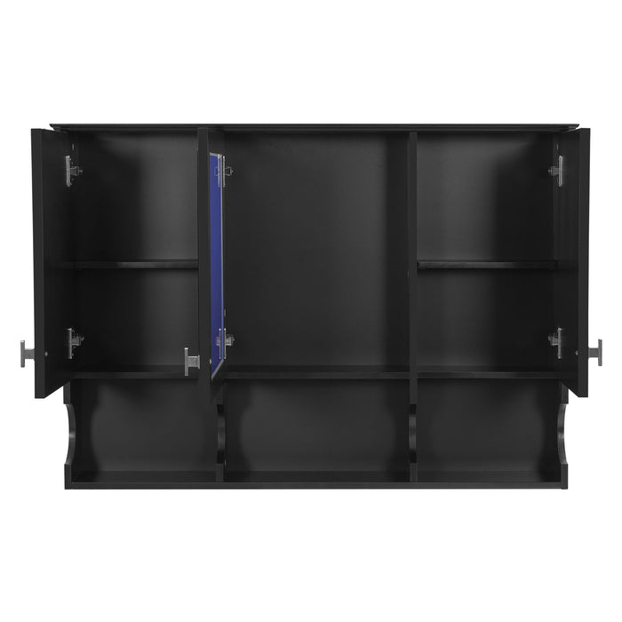 Modern Wall Mounted Mirror Medicine Cabinet With Open Shelves, Adjustable Interior, Storage Over Toilet