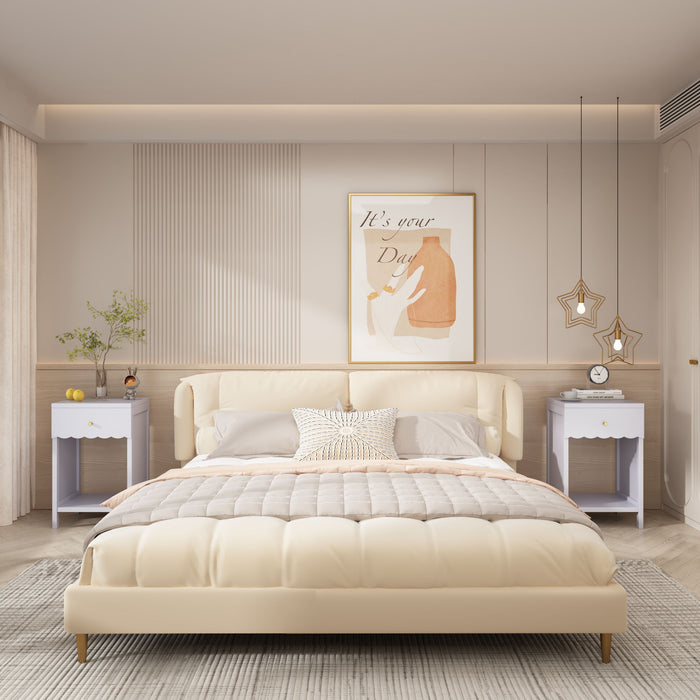 Nightstand With Drawer And Open Shelf, Scalloped Edge Bedside Table