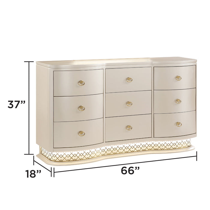 Flora - 9 Drawer Dresser With LED - Champagne