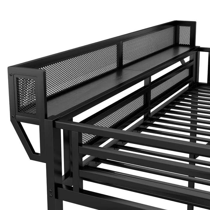 Queen Size Loft Bed With Stairs, Storage Shelves, Wardrobe - Black