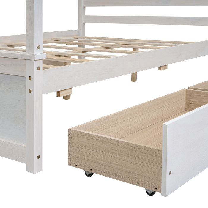 Canopy Platform Bed With Drawers, Support Slats, No Box Spring Needed