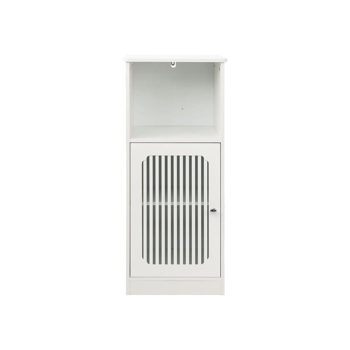 Louvered Door Bathroom Low Cabinet With Multi Layer Storage - White