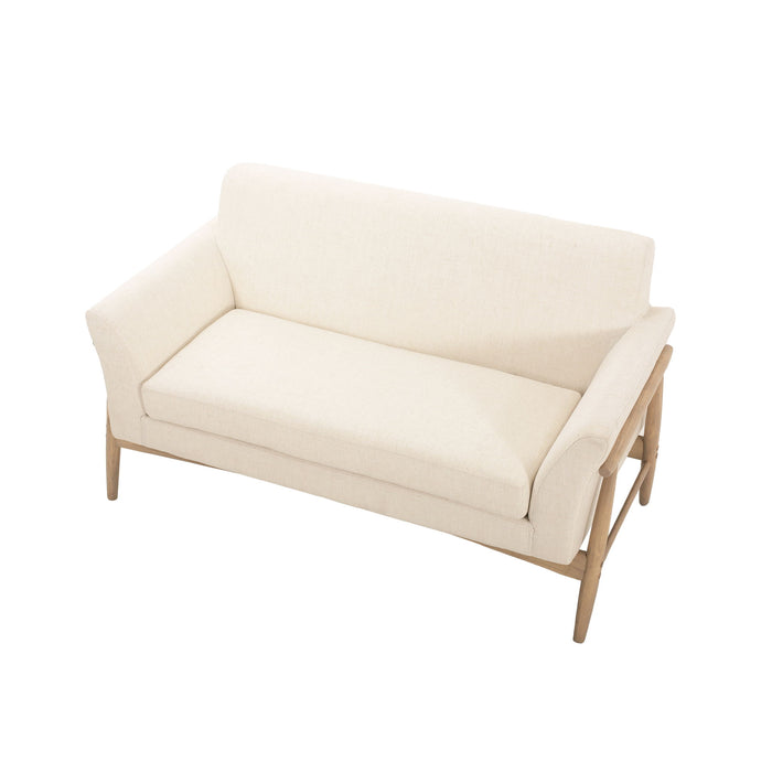 Modern Fabric Upholstered Loveseat With Elm Wood Legs And Flare Arms - Beige