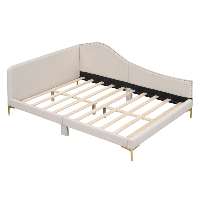 Upholstered Daybed With Headboard And Armrest, Support Legs