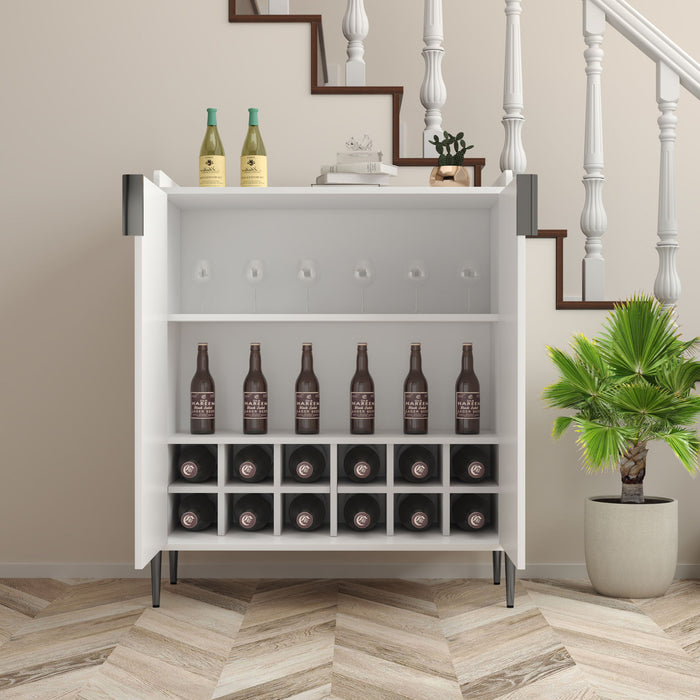 2 Door Wine Bar Cabinet With Adjustable Shelf, Soft-Closing Hinges, And High Feet - White