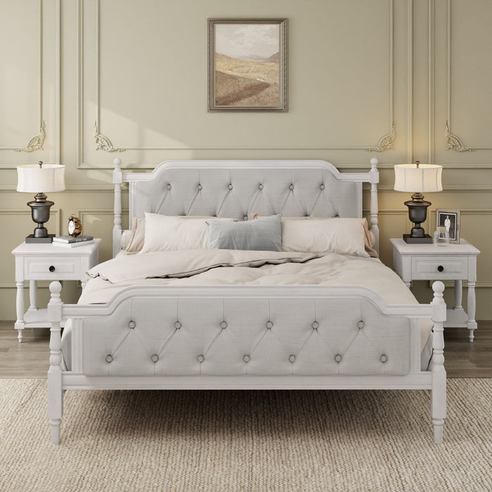 Traditional Style Solid Bed Frame With Upholstered Tufted Headboard, No Box Spring Needed