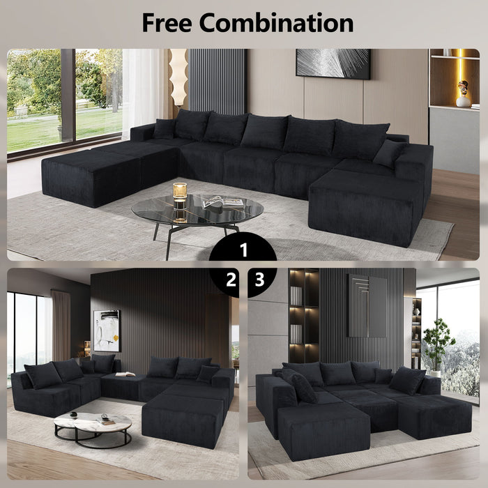 Luxury 8 Piece Modular U Shaped Sectional Sofa With Oversized Chaise Lounge And Bed Corduroy Upholstery
