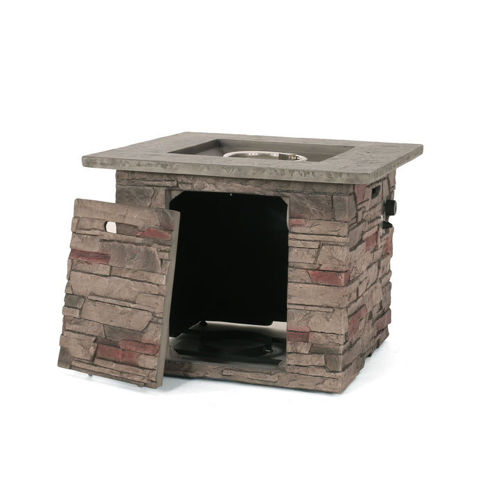 Classic Design Square Fire Pit With Top And 40, 000 Btu Heat Output - Stone Gray