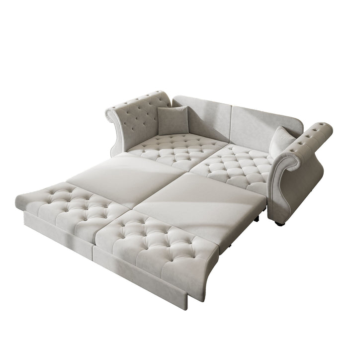 Oversized Chesterfield Pull Out Sofa Bed, Roll Arm Couch With Flower Tufting For Living Room