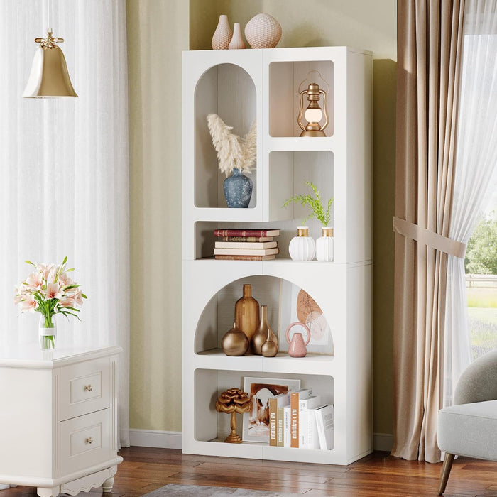 Geometric Arched 5 Shelf Art Display Bookcase For Living Room - White