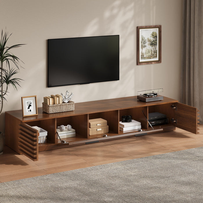 TV Stand With LED Lighting, Soft Closing Hinges, Cable Management - Walnut