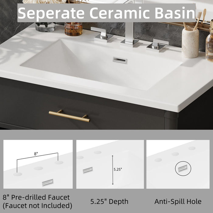 Bathroom Vanity With Sink, Soft Close Doors And Adjustable Shelf