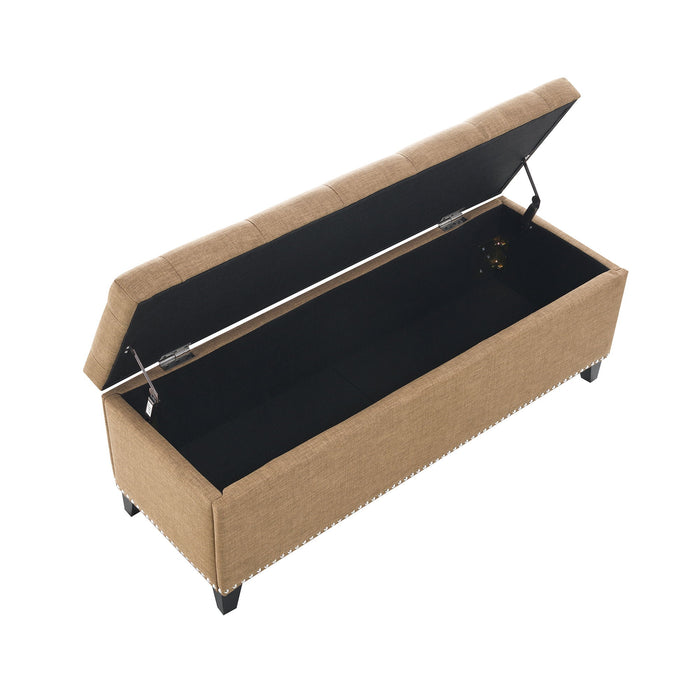 Button-Tufted Storage Ottoman With Safety Close Hinge