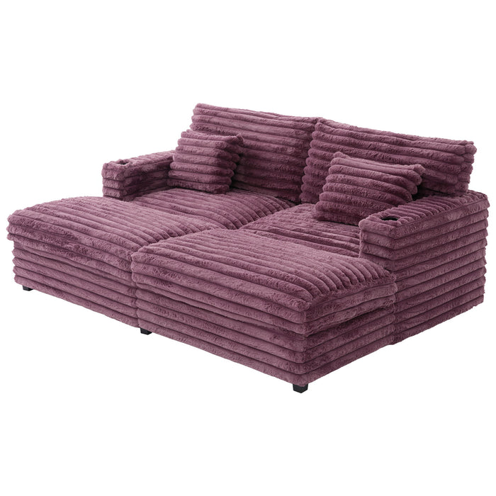 Oversized Double Chaise Lounge Sofa With USB Ports And Cup Holders