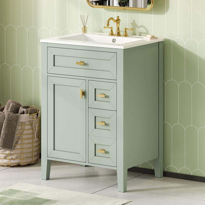 Bathroom Vanity With Sink, 3 Drawers & Cabinet With 2 Tier Door Storage Rack, Soft Close Doors & Drawers