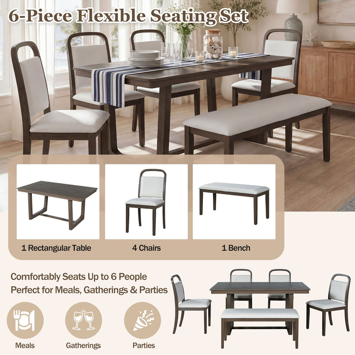 Farmhouse Dining Set With 4 Upholstered Chairs & 1 Bench