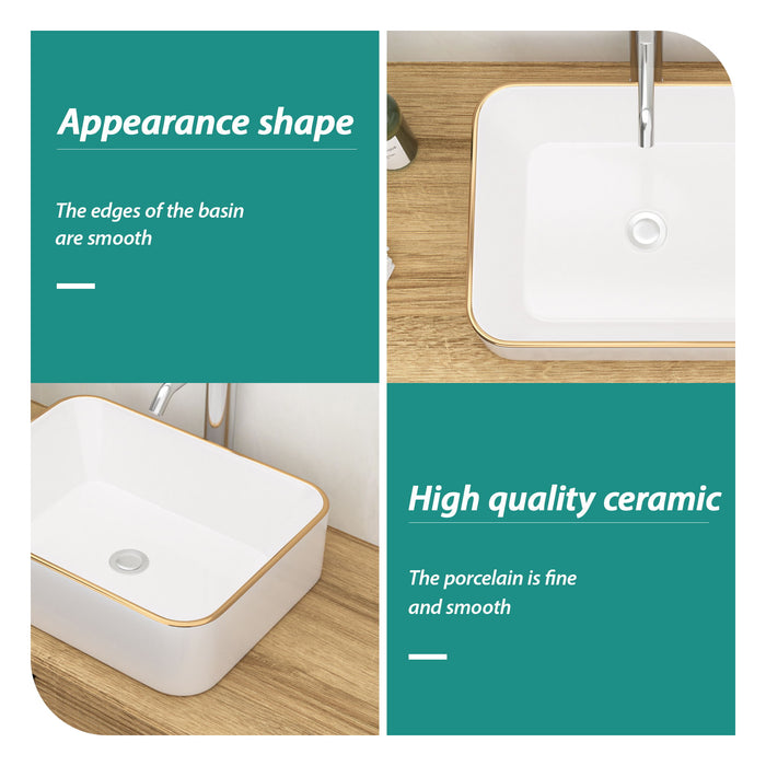 Modern European Style Ceramic Rectangular Vessel Bathroom Sink