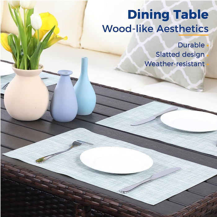 7 Piece Outdoor Dining Set With Cushions, Modular Sectional Sofa And Table