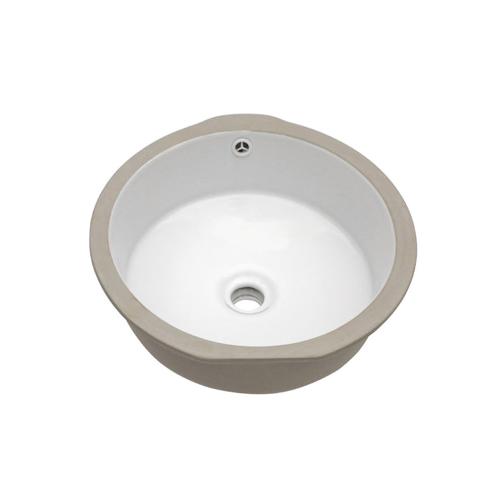 Ceramic Round Undermount Bathroom Sink With Overflow, European Style - White