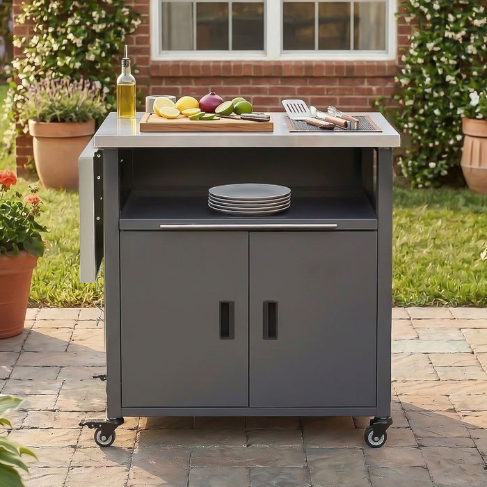 Foldable Outdoor Prep Station BBQ Cart With Trash Rack