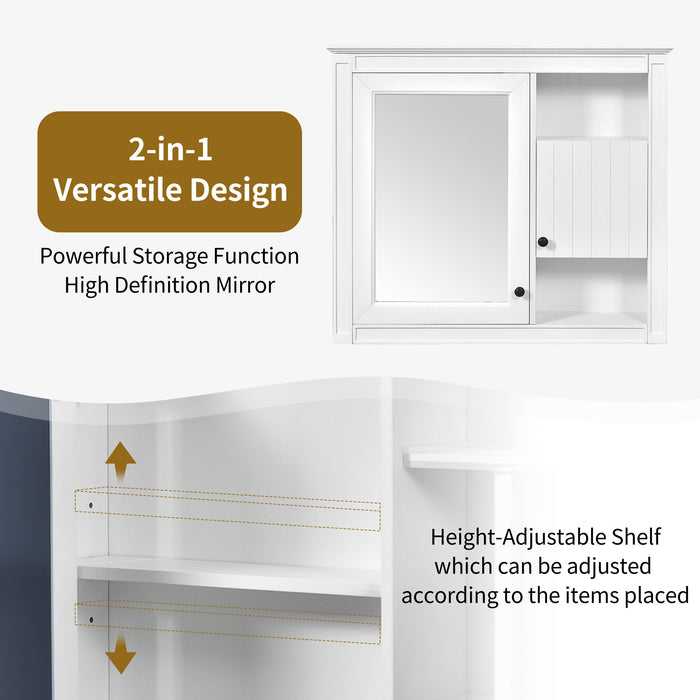 Wall-Mounted Bathroom Cabinet With Mirror And 3 Shelves - White