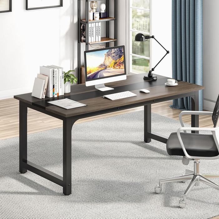 Large Computer Desk With Steel Frame For Home Office Workstation