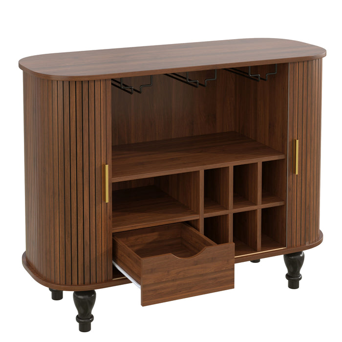 Fluted Liquor & Coffee Bar Cabinet With 6 Wine Racks And 3 Glass Holders