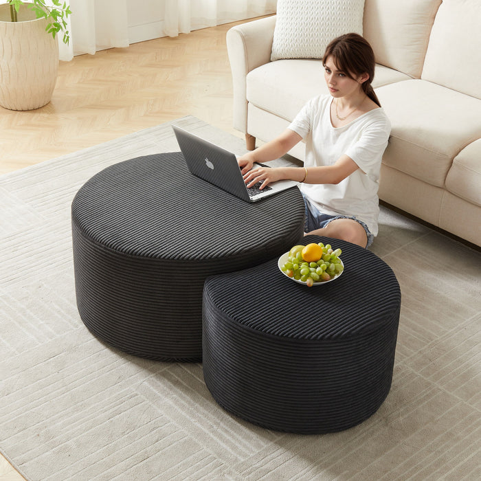 Modern Upholstered Round Coffee Table For Living Room (Set of 2)