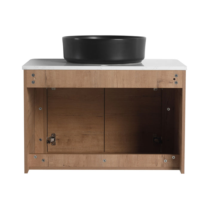 Wall Mounted Bathroom Vanity With Art Sink, 2 Storage Shelves, Soft Close Door