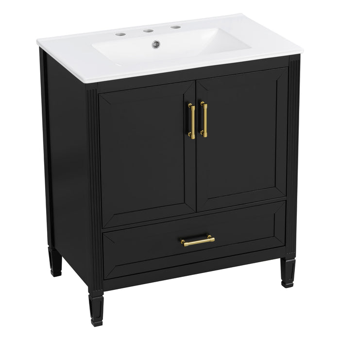 Elegant Fluted Bathroom Vanity With Sink, Soft Close Doors & Drawer