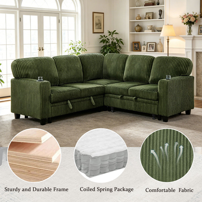 L-Shaped Sofa With Pull Out Sofa Bed With USB