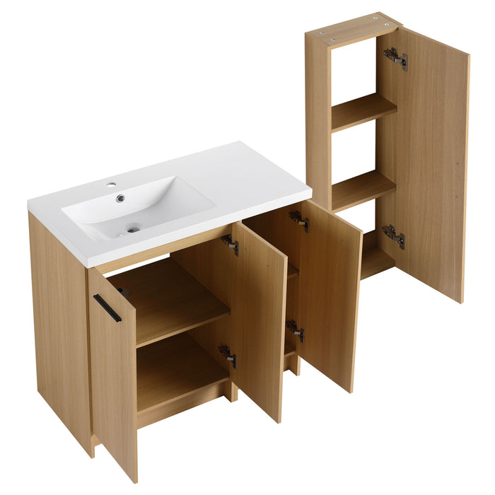 Freestanding Bathroom Vanity Set With Tall Linen Cabinet, 3 Door Storage Cabinet, Single Sink