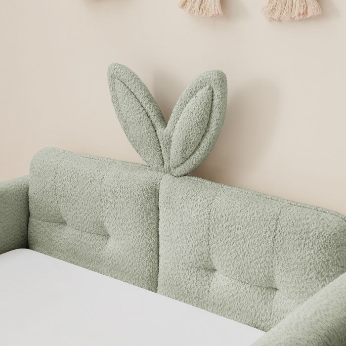 Cute Rabbit Ear Upholstered Platform Bed Frame With Safety Rail