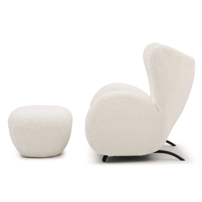 Wingback Armchair & Ottoman Combo For Living Room - White