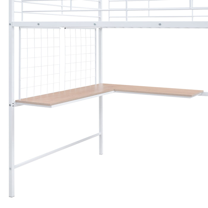 Loft Bed With Desk And Grid, Stylish Frame With Lateral Storage Ladder And Wardrobe