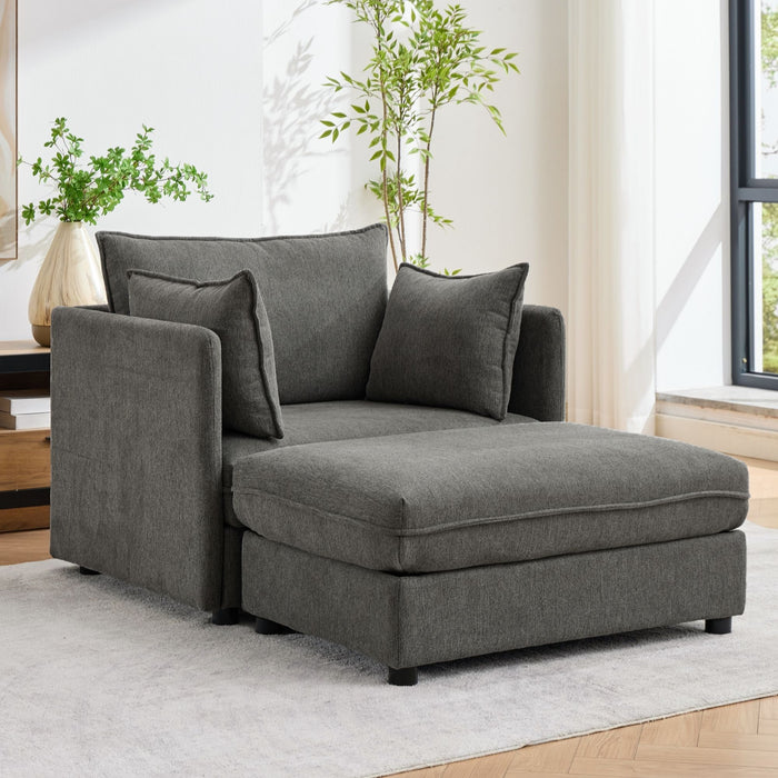 Oversized Deep Seat Accent Chair With Matching Storage Ottoman & Throw Pillows