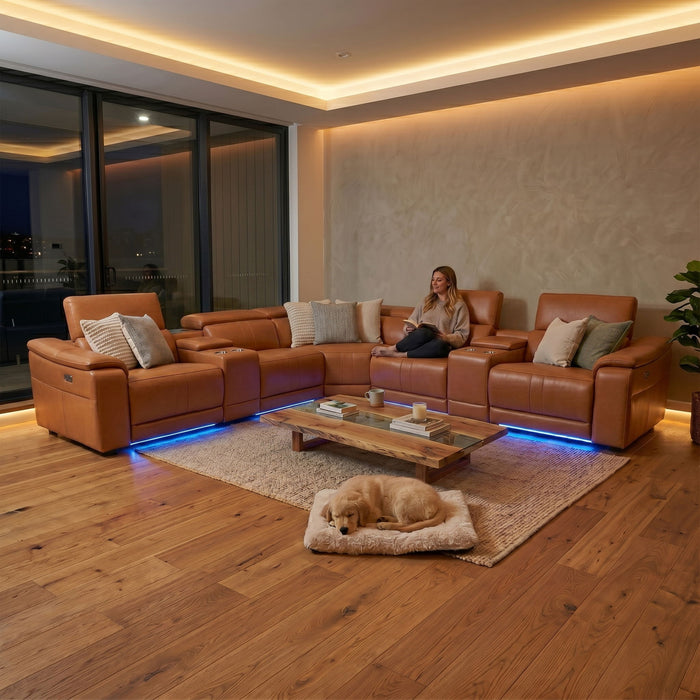 L - Shaped Recliner Sectional Sofa With Bluetooth Speakers, Wireless Charging, LED Lights