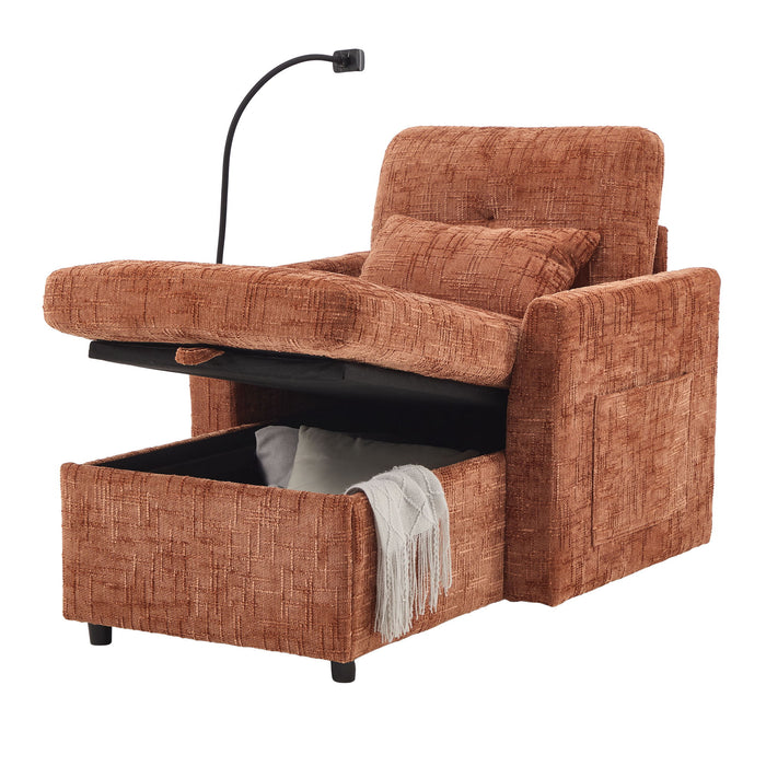 Multifunctional Chenille Recliner Sofa With Storage And Phone Bracket