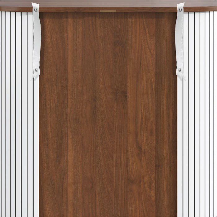 Fluted Wine Bar Cabinet With 8 Grid Wine Rack, 5 Level Adjustable Shelves, 2 Glass Holders