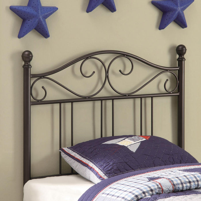 Twin Headboard With Ornate Curves And Vertical Rods - Bronze