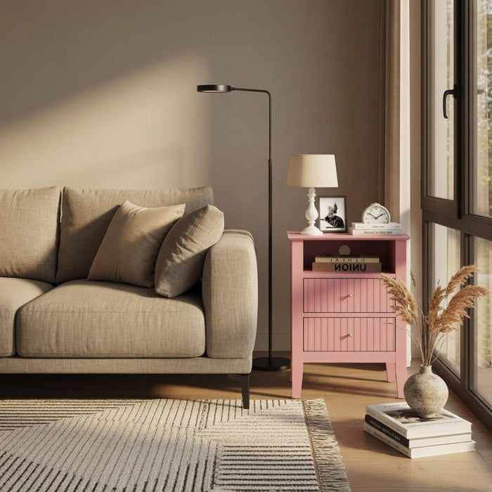 Fluted Nightstand With 2 Drawers