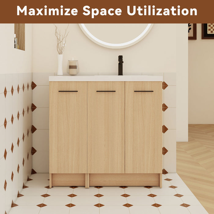Wall Mounted Floating Bathroom Vanity With Sink, 3 Door Modular Cabinet