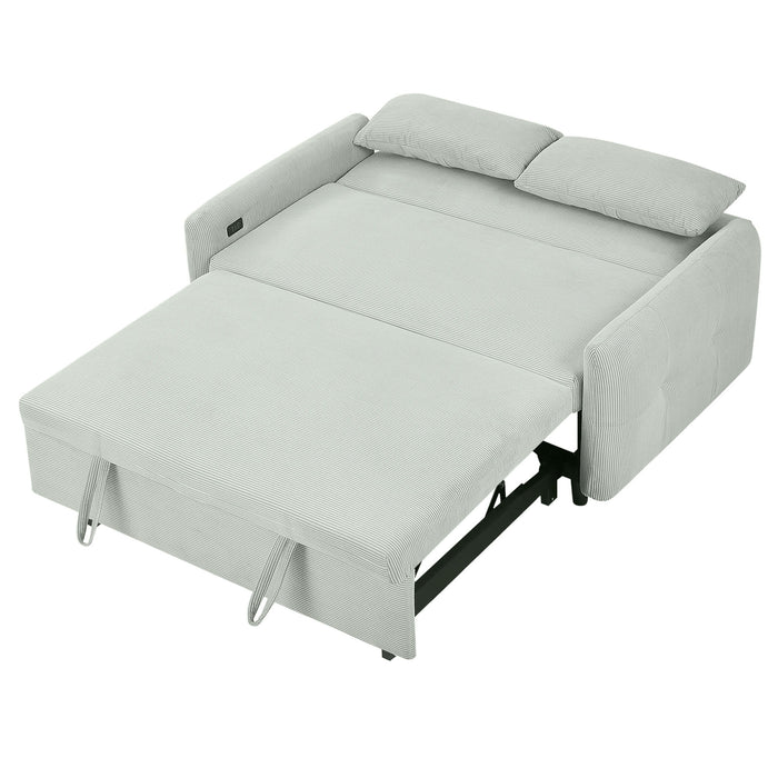 Pull-Out 2 Seat Modern Sleeper Sofa With 2 Throw Pillows And USB Ports