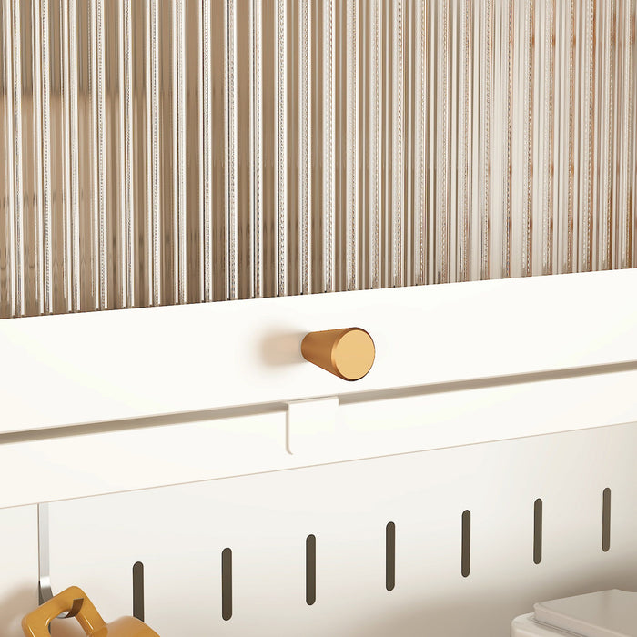 Contemporary Kitchen Pantry Cabinet With Glass Doors, Adjustable Shelves, Steel - Brushed Nickel