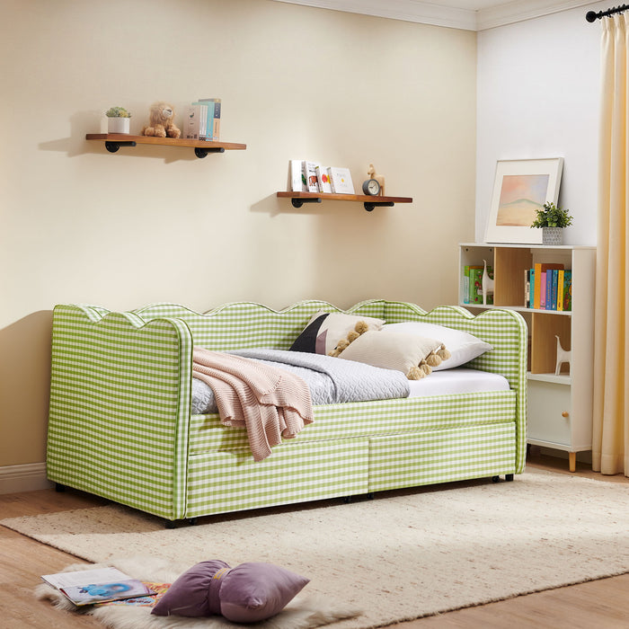 Gingham Daybed With USB Charging Port, Wave-Shaped Design